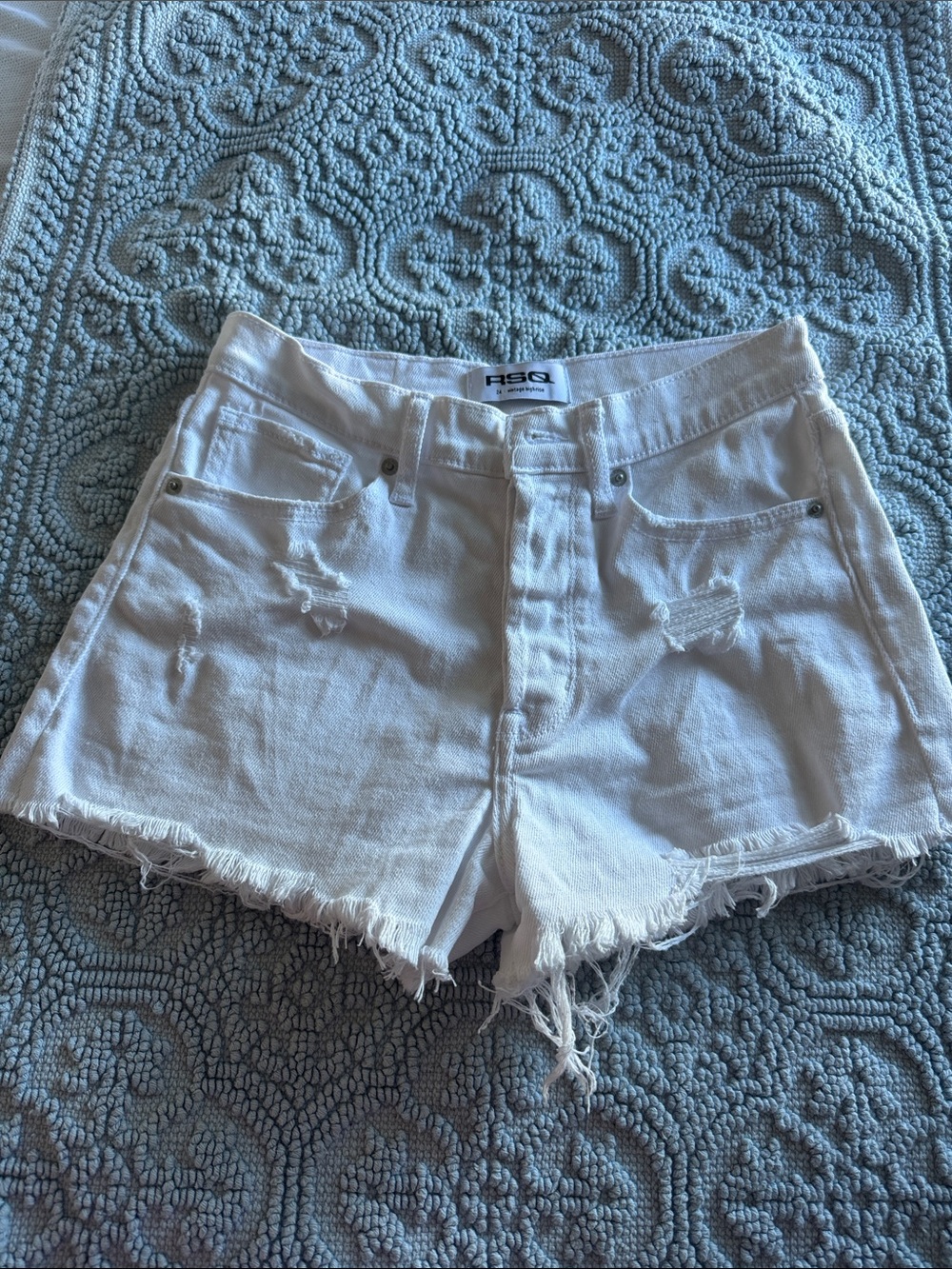 RSQ White Distressed High-Rise Denim Shorts